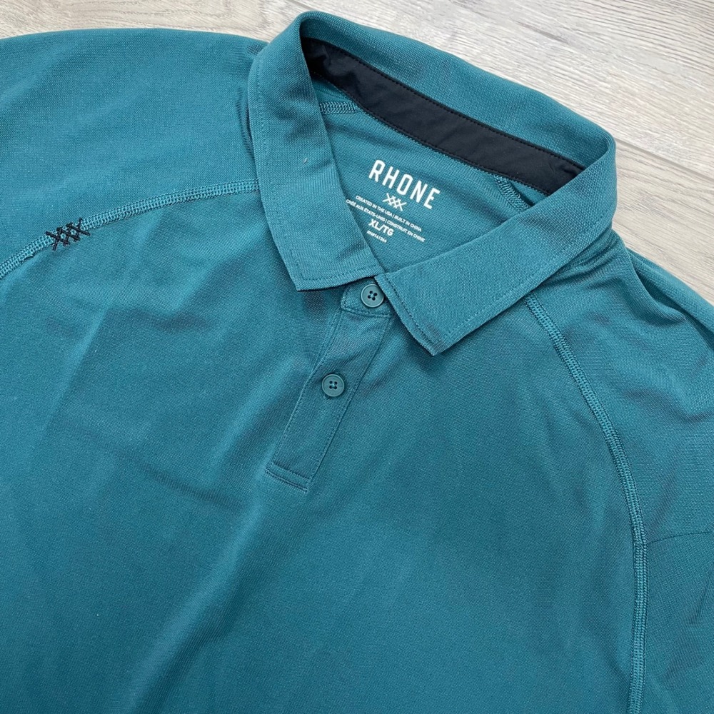 Rhone Delta Pique Polo Shirt Mens XL Blue Green Short Sleeve 100040